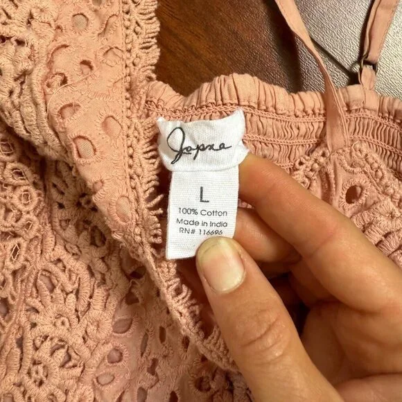 Japna Baby Doll Cami SZ L eyelet smocked womens blouse 100% cotton - Picture 3 of 6